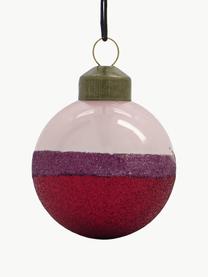 Boules de Noël Stripe, 4 pièces, Verre, Rose pâle, lie de vin, lilas, Ø 8 cm