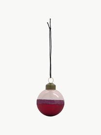 Boules de Noël Stripe, 4 pièces, Verre, Rose pâle, lie de vin, lilas, Ø 8 cm