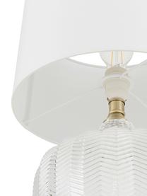 Lampa stołowa ze szklaną podstawą Sue, Klosz: biały Podstawa lampy: transparentny, mosiądz, szczotkowany, Ø 33 x W 47 cm