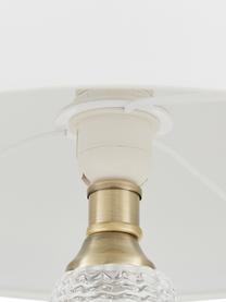 Stolní lampa se skleněnou podstavou Sue, Stínidlo: bílá Podstava lampy: transparentní, kartáčovaná mosazná