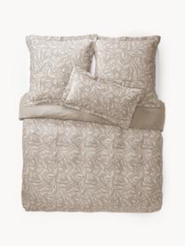 Housse de couette jacquard en coton et lin Amita, Taupe, larg. 200 x long. 200 cm