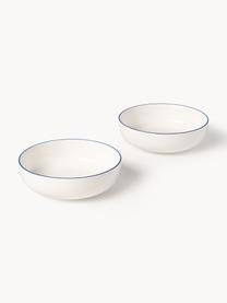 Assiettes creuses en porcelaine Facile, 2 pièces, Porcelaine robuste de haute qualité (env. 50 % kaolin, 25 % quartz et 25 % feldspath), Blanc cassé avec bordure bleu foncé, Ø 18 x haut. 6 cm