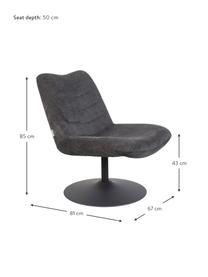 Loungefauteuil Bubba in donkergrijs, Bekleding: 90% polyester, 10% nylon), Frame: eucalyptus multiplex, Voet: gepoedercoat metaal, Donkergrijs, B 67 x D 81 cm