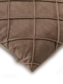 Fluwelen kussenhoes Luka in bruin met structuur-ruitpatroon, Fluweel (100% polyester), Bruin, B 30 x L 50 cm