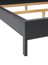 Cama de madera con cabezero Tammy, Madera chapada en fresno, Madera pintada en negro, 160 x 200 cm