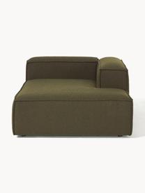 Chaise longue hoekmodule Lennon uit bouclé, Bekleding: bouclé (100% polyester) M, Frame: massief grenenhout, multi, Poten: kunststof Dit product is , Bouclé olijfgroen, B 119 x D 180 cm, hoekdeel rechts