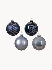 Boules de Noël Stripe, 12 élém., Verre, Bleu foncé, argenté, Ø 8 cm