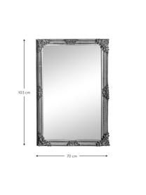 Miroir mural style baroque rectangulaire argent Fiennes, Couleur argentée, larg. 70 x haut. 103 cm