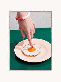 Poster Fried Egg, Cartoncino opaco da 210 g firmato Hahnemühle, stampa digitale con 10 colori resistenti ai raggi UV, Verde scuro, albicocca, multicolore, Larg. 30 x Alt. 40 cm