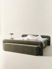 Gestoffeerd bed Komoro, Bekleding: polyester (gestructureerd, Frame: massief grenenhout, Geweven stof groen, B 160 x L 200 cm