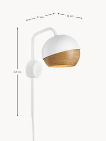 Lámpara de pared LED Ray, Cable: cubierto en tela, Blanco, madera clara, An 12 x Al 32 cm