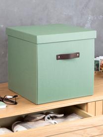 Aufbewahrungsbox Logan, Box: Canvas, fester Karton, Griff: Leder, Salbeigrün, B 32 x T 32 cm