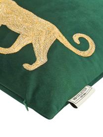 Cuscino con imbottitura in velluto Single Leopard, 100% velluto (poliestere), Verde, dorato, Larg. 40 x Lung. 55 cm