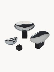 Bol decorativo de mármol Sapoto, Bol: aluminio pulido, Plateado, mármol negro, Ø 14 x Al 10 cm