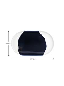 Bandeja decorativa de gres Contrast, Gres con glaseado, Azul oscuro, blanco, An 32 x F 18 cm