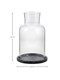 Glazen windlicht Lindon met marmeren schotel, Glas, marmer, Zwart, gemarmerd, transparant, Ø 13 x H 22 cm