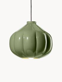 Lámpara de techo artesanal Afoxe, Pantalla: cerámica, Anclaje: metal recubierto, Cable: cubierto en tela, Verde oliva, Ø 34 x Al 30 cm