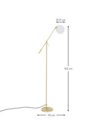 Stehlampe Moon aus Opalglas, Lampenschirm: Glas, Lampenfuß: Metall, vermessingt, Weiß, Messingfarben, H 162 cm