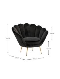 Fauteuil lounge en velours noir Trapezium, Noir, laiton