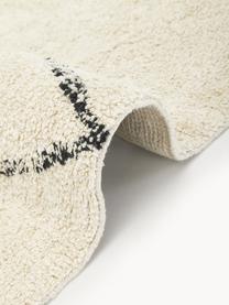 Handgetufteter Baumwollläufer Asisa mit Zickzack-Muster und Fransen, 100% Baumwolle, Hellbeige, Schwarz, B 80 x L 250 cm
