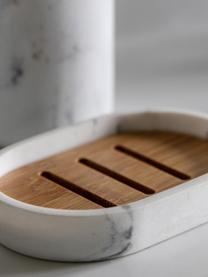 Komplet akcesoriów łazienkowych z drewnianym dekorem Atworth, 3 elem., Biały, brązowy, Komplet z różnymi rozmiarami