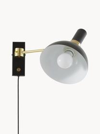 Grote dimbare wandlamp Larry met stekker, Lampenkap: gelakt messing, Frame: messing, Zwart, goudkleurig, D 41 x H 24 cm