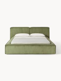 Čalúnená posteľ z menčestru Lennon, Menčestrová olivovozelená, Š 208 x D 243 cm (spacia plocha 140 x 200 cm)