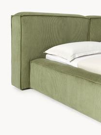 Čalúnená posteľ z menčestru Lennon, Menčestrová olivovozelená, Š 208 x D 243 cm (spacia plocha 140 x 200 cm)