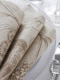 Stoffen servetten Freya met bloemenprint, 2 stuks, 86% linnen, 14% katoen, Beige, bruin, 42 x 42 cm