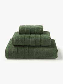 Lot de serviettes de bain avec bordure décorative Luxe, set de tailles variées, Vert foncé, 3 éléments (1 serviette invité, 1 serviette de toilette et 1 drap de bain)