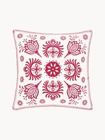 Housse de coussin ethnique 45x45 coton brodé Folk, 100 % coton, Rose, blanc, larg. 45 x long. 45 cm