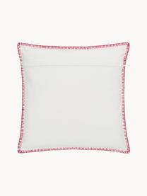 Housse de coussin ethnique 45x45 coton brodé Folk, 100 % coton, Rose, blanc, larg. 45 x long. 45 cm