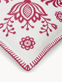 Katoenen kussenhoes Folk met geborduurd patroon, 100% katoen, Roze, wit, B 45 x L 45 cm