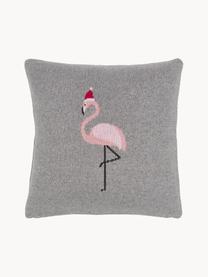 Pletený povlak na polštář Flamingo, 100 % bavlna, Šedá, světle růžová, Š 40 cm, D 40 cm