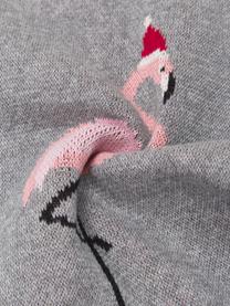 Federa natalizia a maglia con fenicottero Flamingo, 100% cotone, Grigio, rosa chiaro, Larg. 40 x Lung. 40 cm