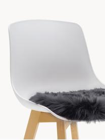 Galette de chaise en fourrure synthétique lisse Mathilde, Anthracite, Ø 37 cm