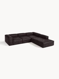 Modulaire XL hoekbank Lennon van gerecycled leer, Bekleding: gerecycled leer (70% leer, Frame: massief hout, multiplex, Poten: kunststof Dit product is , Leer taupe, B 329 x D 269 cm, hoekdeel links