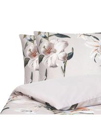 Baumwollsatin-Bettwäsche Flori in Beige mit Blumen-Print, Webart: Satin Fadendichte 210 TC,, Vorderseite: Beige, Cremeweiß Rückseite: Beige, 200 x 200 cm + 2 Kissen 80 x 80 cm