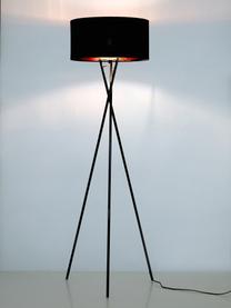 Driepoot vloerlamp Giovanna met koperen decoratie, Lampvoet: staal, zwart verchroomd, Zwart, koperkleurig, Ø 45 x H 154 cm