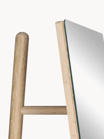 Rahmenloser Standspiegel Keisy mit hellem Holzgestell und Ablagefläche, Gestell: Mitteldichte Holzfaserpla, Spiegelfläche: Spiegelglas, Helles Holz, B 45 x H 160 cm
