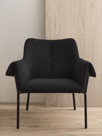 Bouclé loungefauteuil Effekt in zwart, Bekleding: 100 % polyester, Frame: gecoat metaal, Bouclé zwart, B 75 cm x D 64 cm