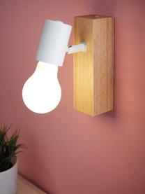 Verstelbare wandlamp Townshend van hout, Fitting: gecoat metaal, Wit, helder hout, D 12 x H 17 cm