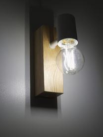 Verstelbare wandlamp Townshend van hout, Fitting: gecoat metaal, Wit, helder hout, D 12 x H 17 cm