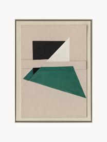 Handbeschilderde canvasdoek Green Shapes met frame, Frame: kunststof, Beige, donkergroen, gebroken wit, zwart, B 60 x H 80 cm