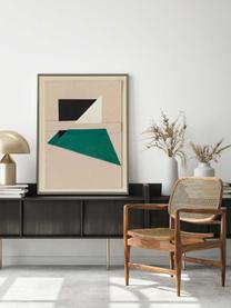 Handbeschilderde canvasdoek Green Shapes met frame, Frame: kunststof, Beige, donkergroen, gebroken wit, zwart, B 60 x H 80 cm