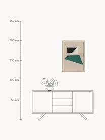 Handbeschilderde canvasdoek Green Shapes met frame, Frame: kunststof, Beige, donkergroen, gebroken wit, zwart, B 60 x H 80 cm