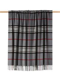 Plaid scozzese Classy Side, 100% poliacrilico, Grigio, grigio chiaro, rosso, nero, bianco, Larg. 130 x Lung. 170 cm