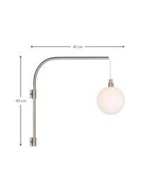 Grosse Wandleuchte Bea mit Stecker aus Opalglas, Lampenschirm: Opalglas, Gestell: Metall, Opalweiss, Silberfarben, 12 x 40 cm