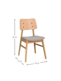 Houten stoelen Nagano met gestoffeerde zitting, 2 stuks, Bekleding: 100% polyester Met 30.000, Geweven stof lichtgrijs,helder eikenhout, B 50 x D 51 cm