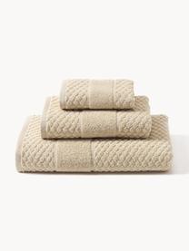 Set de toallas texturizada Katharina, 3 uds., Beige, Set de 3 (toalla tocador, toalla lavabo y toalla ducha)